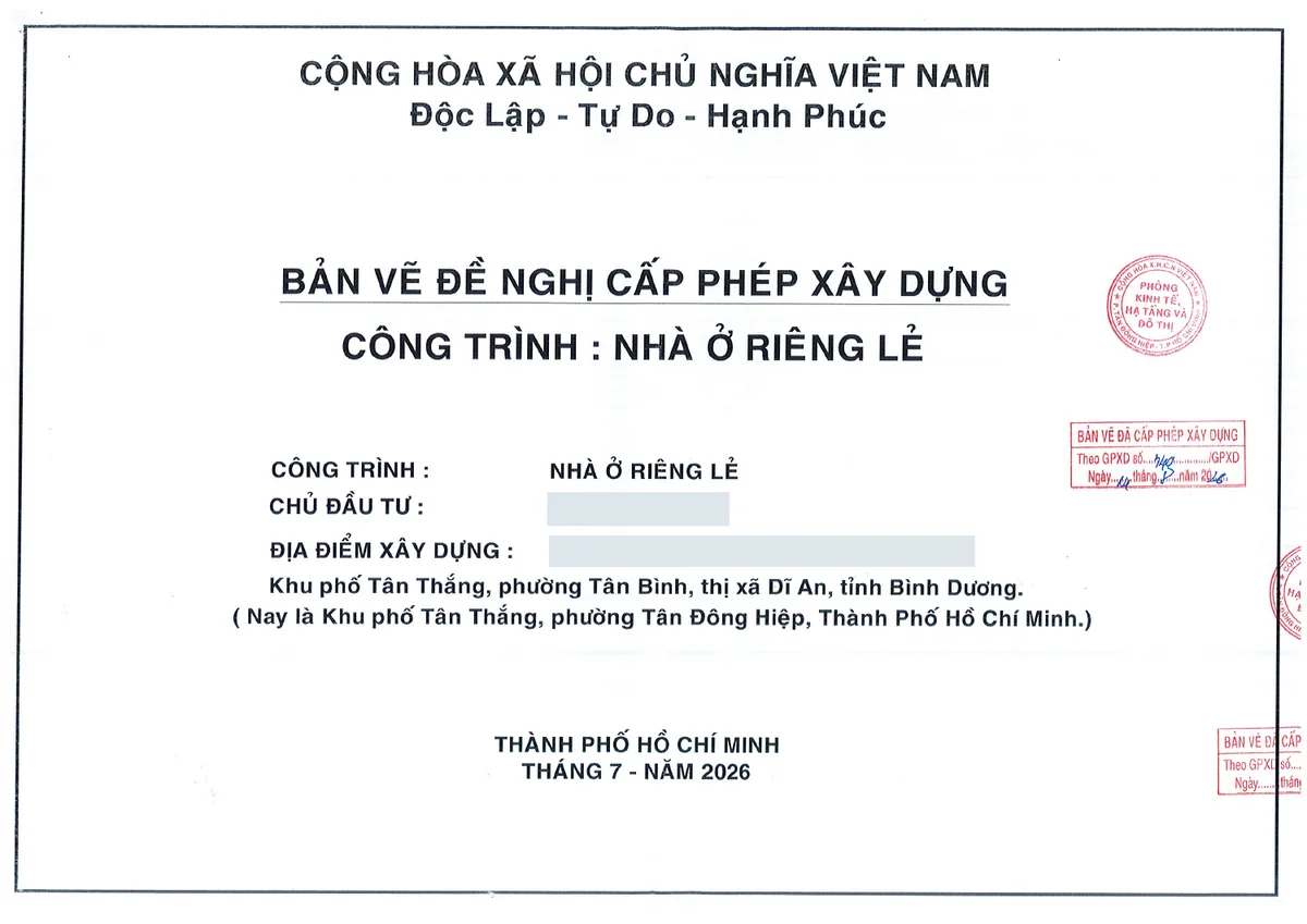 Bìa bộ bản vẽ xin phép có dấu